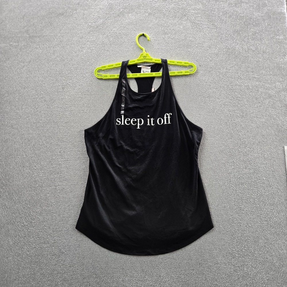 Victoria's Secret Women Tank Top L/G Black Sleep It Off Sleeveless Logo NWT